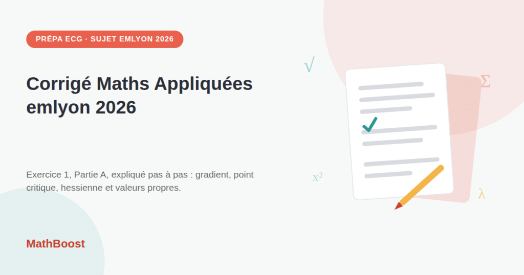 Corrigé maths appliquées emlyon 2026 - copie corrigée avec coche verte, exercice 1 partie A